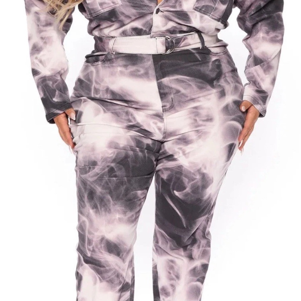 Fashion Novas 1X, “Head Spinning” Denim Purple Jean Jumpsuit